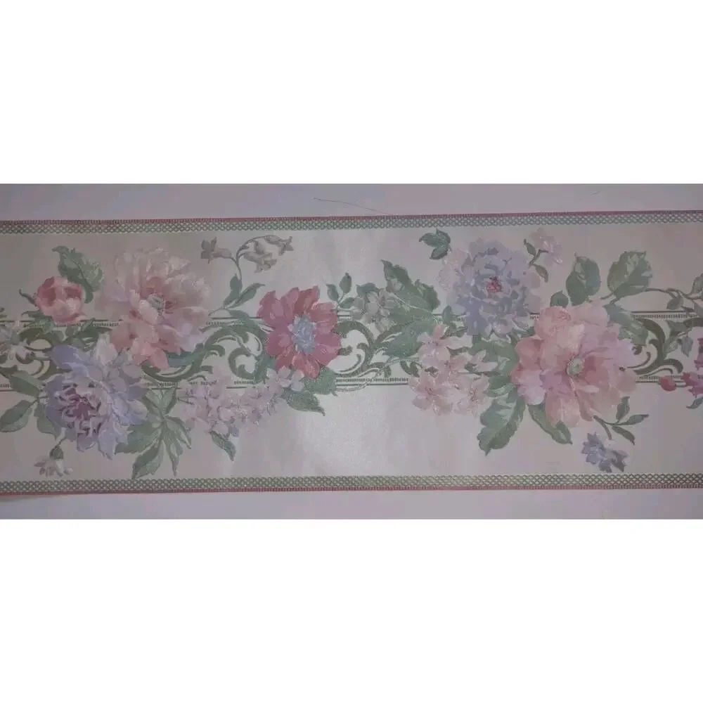 Pre-pasted Decorative Wall Border - Floral - Textured - Shimmery - 5 yds